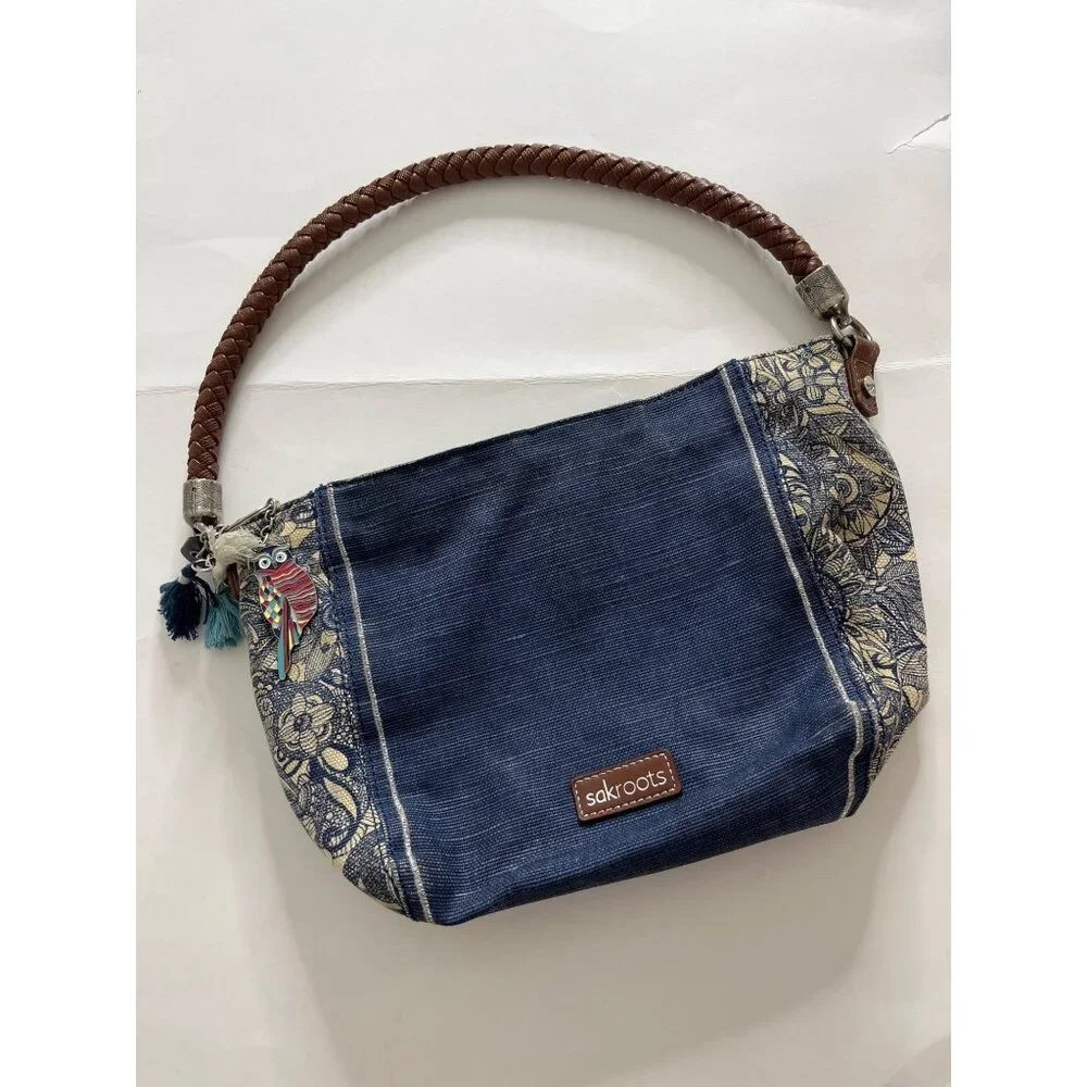 Sackroots Women's Elsa Small Hobo Bag Blue Jute‎ Blend Faux Leather Strap